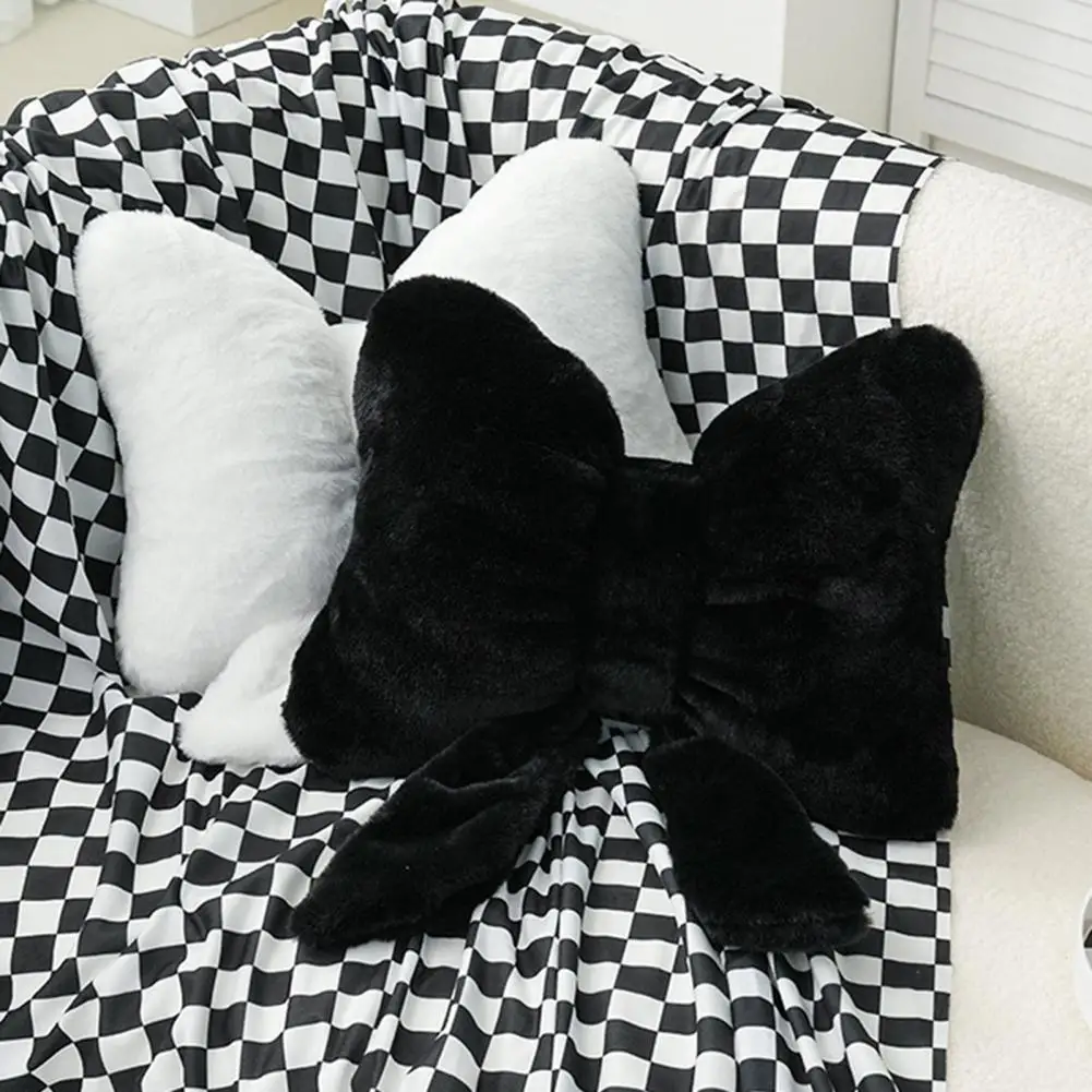 Black White Decorative Pillows Plush Bow Shape Pillow for Bedroom Room Decor Soft Touch Cushion for Office or Car for Sleeping