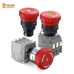 LANBOO 22MM SA2  25A high current plastic mushroom button emergency stop 1NO1NC 2NC 3NC Screw pin with led