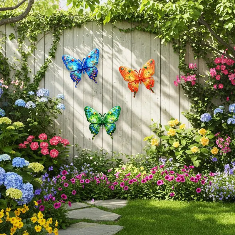 New Sale 1/4Pcs Outdoor Sculpture Vibrant Metal Butterfly Wall Art Decor With Tool-Free Hook For Garden Yard Patio And Fence