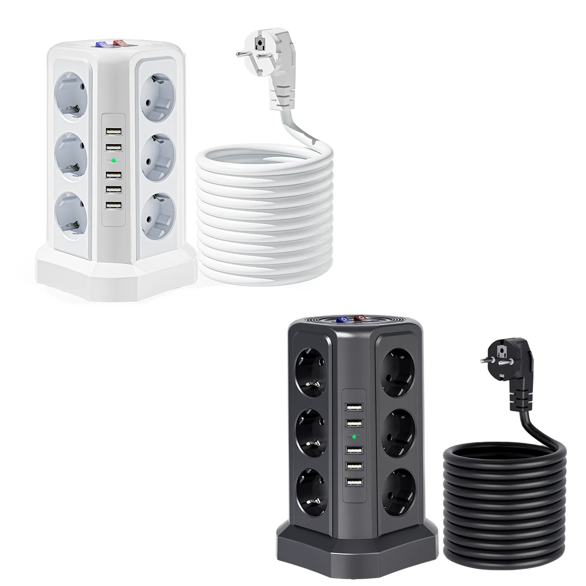 European 1.8m extension cord plug-in board with 5 USB ports, suitable for home, office and other scenarios