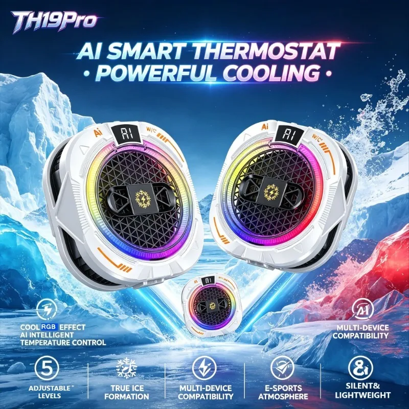 TH19 Pro Portable Magnetic Phone Cooler AI Smart Temp Control Cooling Radiator Multi Gears Adjustable for IOS Android Universal