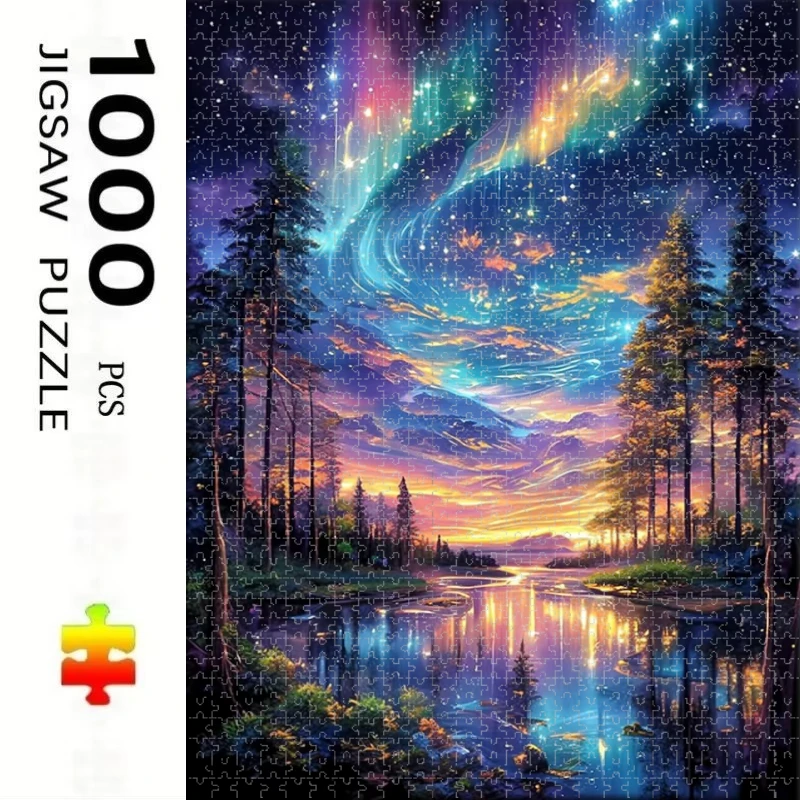 Adult Jigsaw Puzzle 500/1000 Pieces Puzzle Starry Aurora Scenery Paper Puzzle Decorative Painting Exercise Brain Thinking