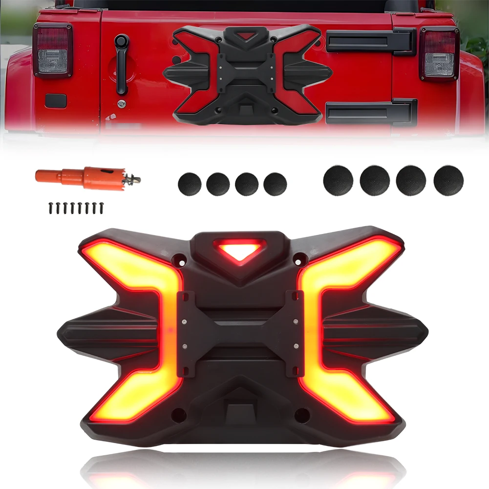 1X For  2007-2017 Jeep Wrangler JK & 2018-2024 Jeep Wrangler JL Spare Tire Assembly Brake Light DRL [Optimized Departure Angle]
