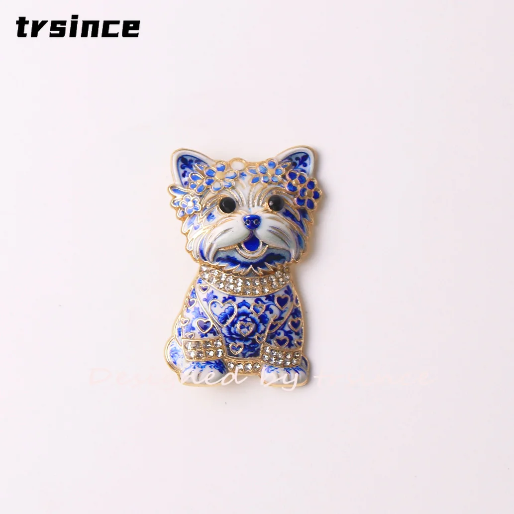 Vintage Chinese Blue White Porcelain Floral Brooches Cute Animal Series Dragon Kitten Bird Crab Lapel Pins Clothing Accessories view 4