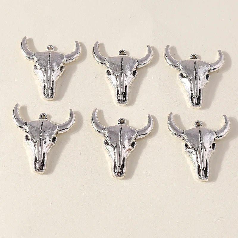 Leslie 10pcs Silver Color Metal Animal Pendants Alloy Punk Bull Head Charms DIY Jewelry Making Necklaces Bracelet Craft
