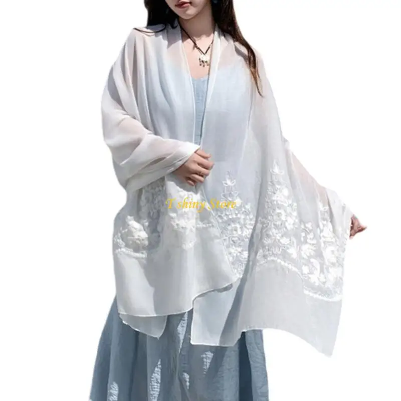 

N58F Ethnic Embroidered Scarf Soft Easy Care Shawl Wrap For Women Work And Travel