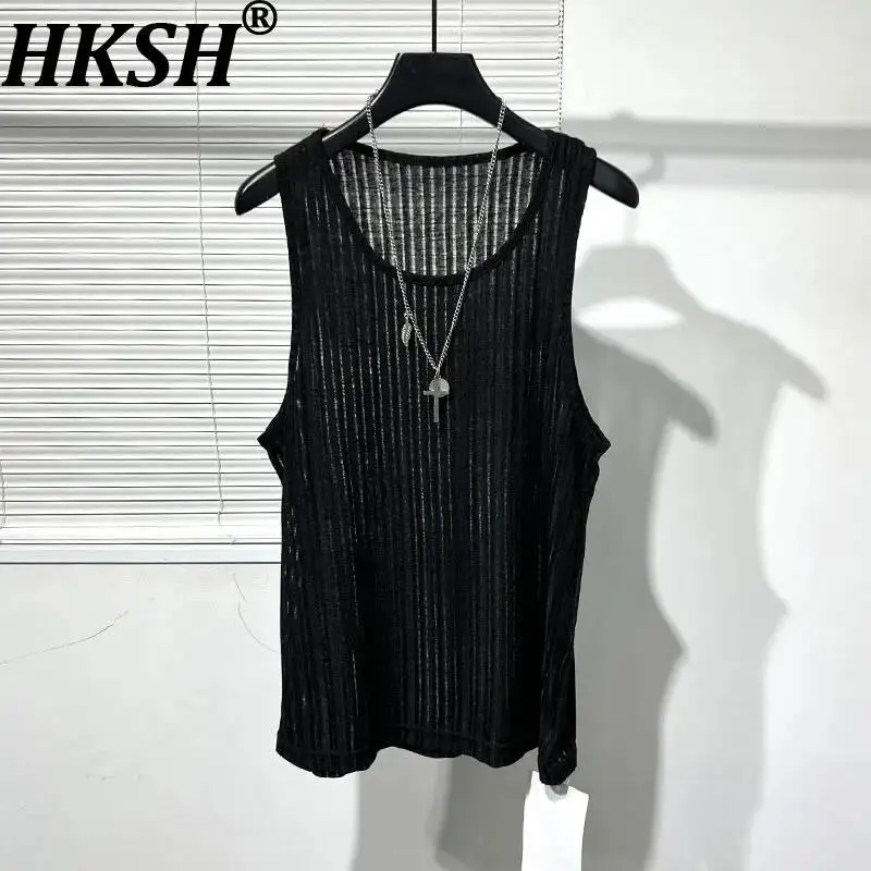 

HKSH Spring Summer New Men's Original Design Trendy Fashion Hollow Lightweight Vest Concise Casual Versatile Chic Ins Top HK8320