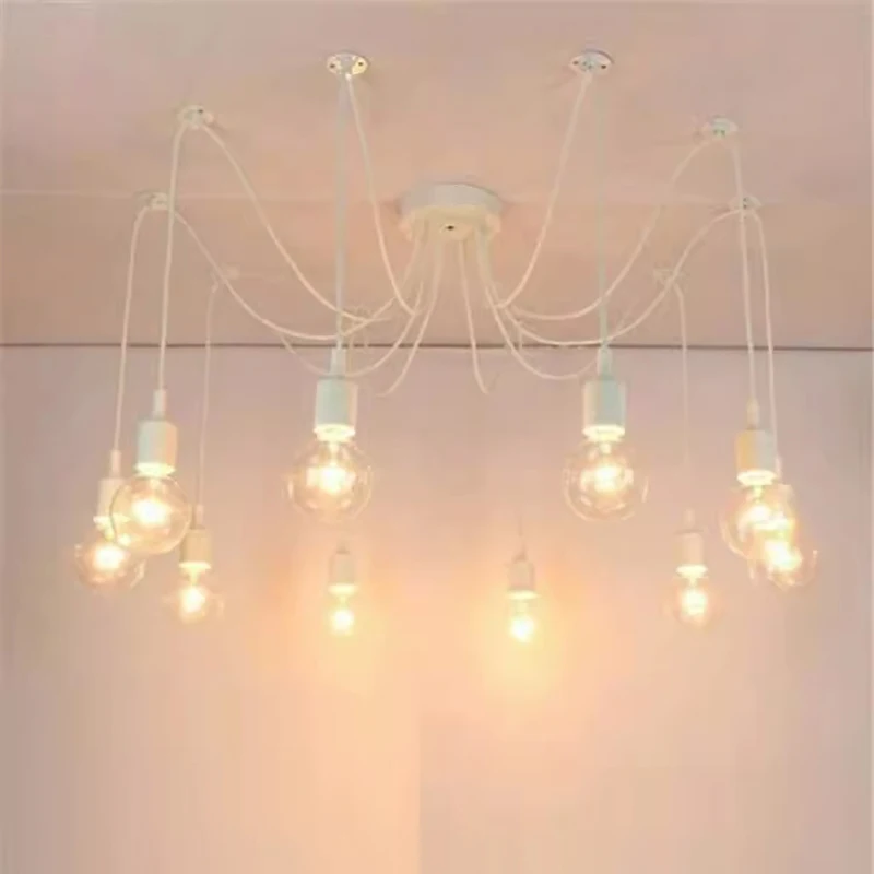 Modern Simple Multi-head DIY Chandelier Colorful Spider Web Chandelier Industrial Style Dining for Kitchen Farmhouse Living Room