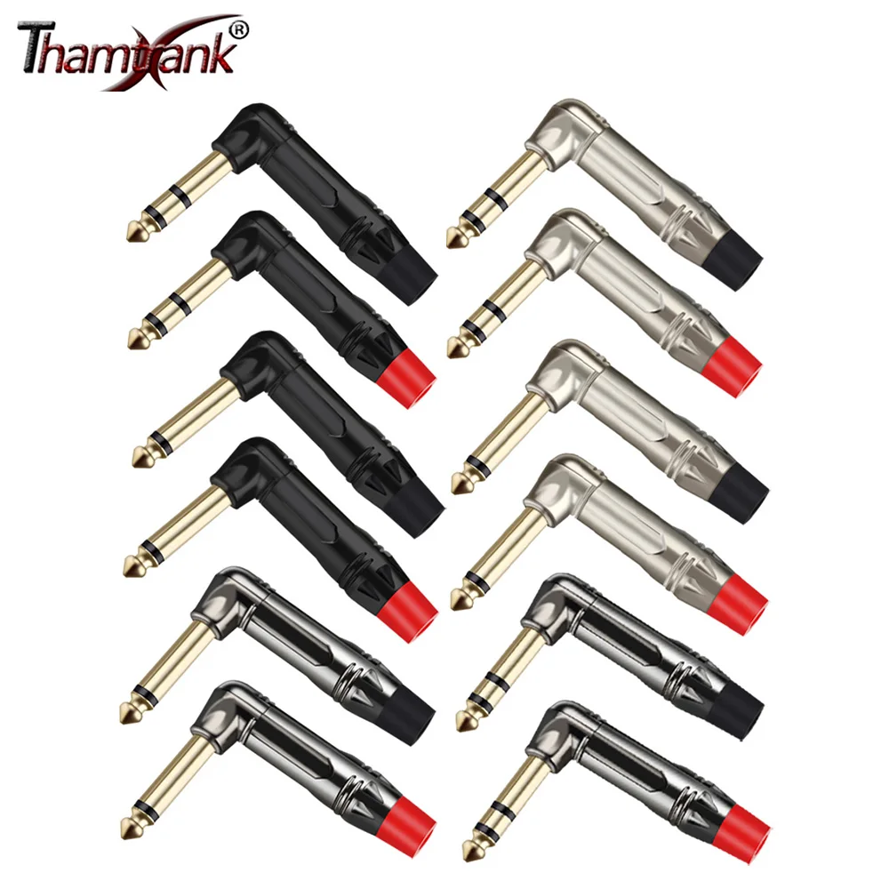 2 sztuk/partia 6.35mm kątowy wtyk męski Mono/Stereo Jack złącze przewodu mikrofon gitarowy MIC złącze audio fabryka hurtowni