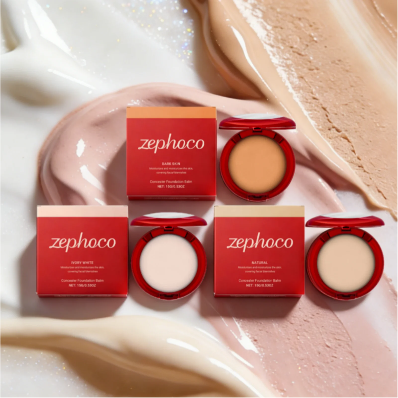 

Zephoco Cream Foundation Removes Facial Blemishes Cover Hyaluronic Acid Deep Hydration Face Makeup Concealer Foundation Balm 15g
