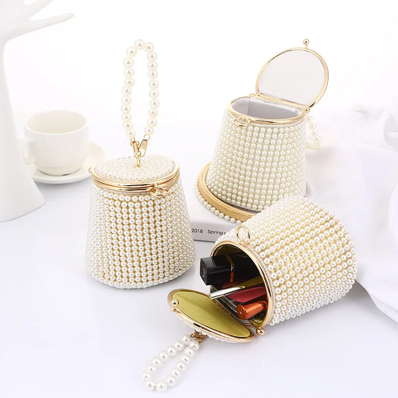 New Lady Handmade White Pearl Beaded Dinner Party Handbag Beautiful Clutch Womens Pearl Evening Bags Bridal Purse Bags Bride