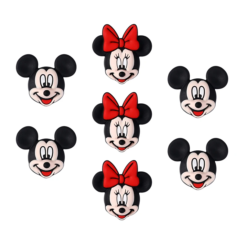 5pcs cartoon Mickey mouse Minnie mouse 3D focal Silicone beads Teether Jewelry Beads Food Grade For pen Pacifier Chain