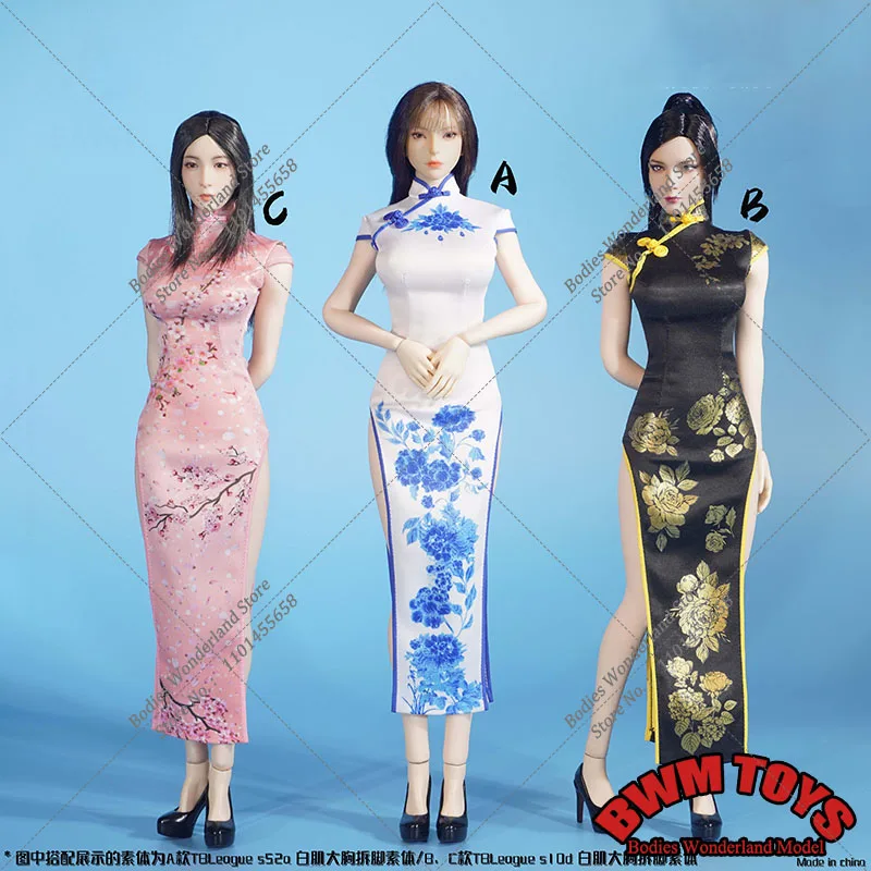 3 Colors SA Toys SA051 1/6 Scale Women's Chinese-style Printed Cheongsam Clothes Model Fit 12'' TBL S10D S52A Action Figure Body