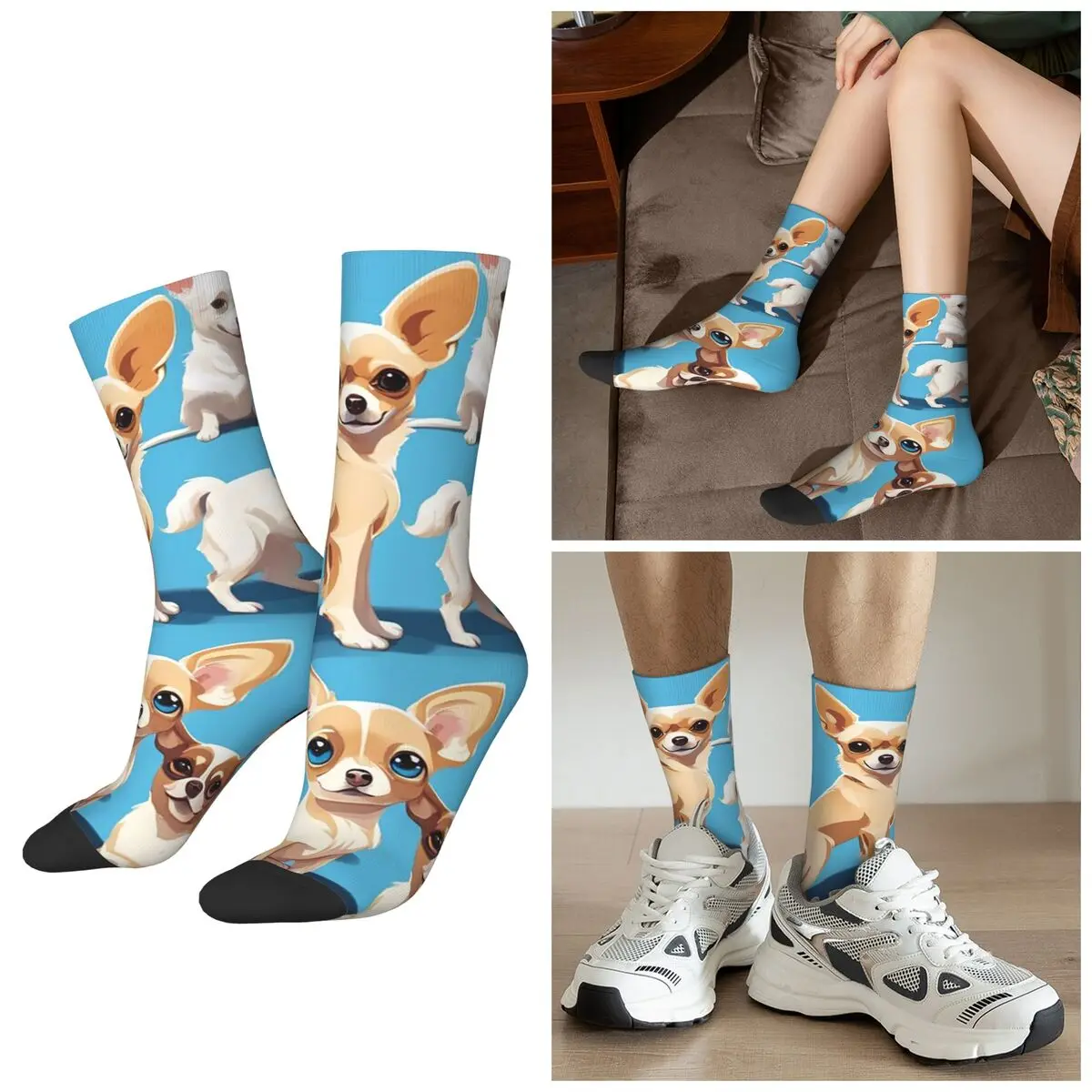 All Seasons A Pack Of Chihuahuas, calcetines básicos de color azul, calcetines Harajuku, calcetines divertidos para hombres y mujeres, regalos del Día de San Valentín
