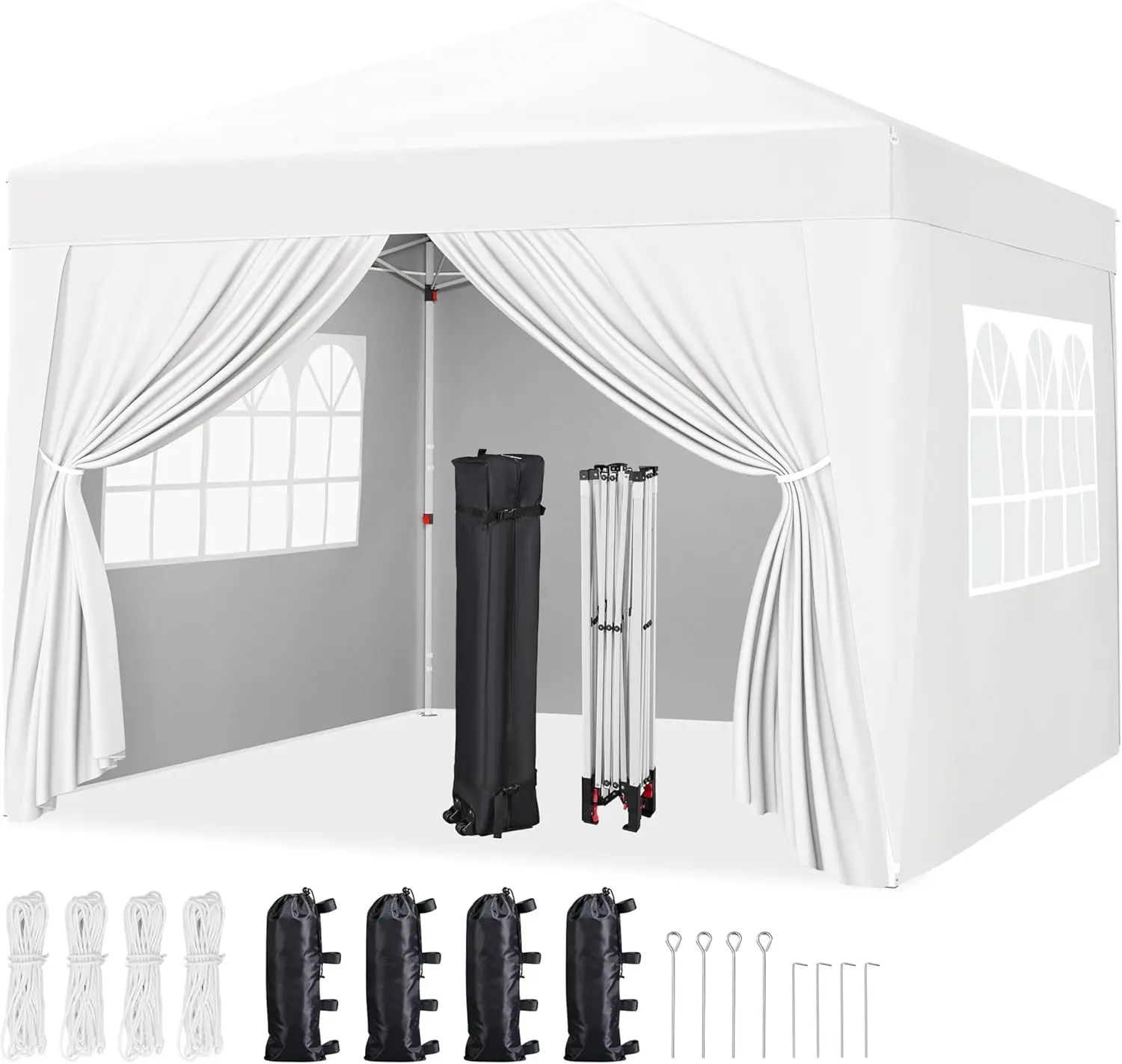 8x8 Pop Up Canopy with 4 Removable Sidewalls, Portable Enclosed Instant Tent, Waterproof Outdoor Tent, Beach Sun Shelter