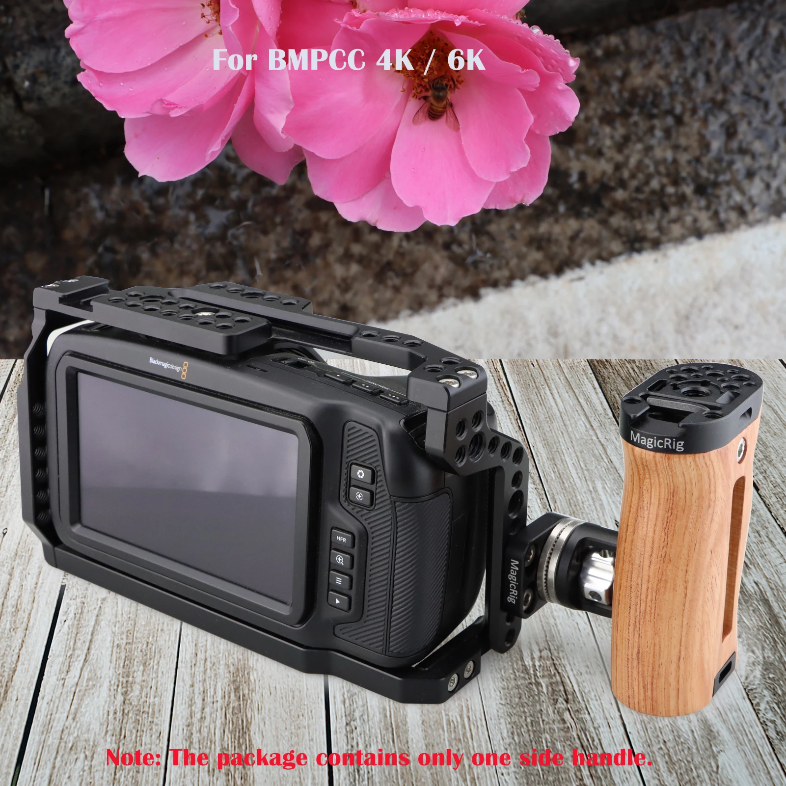 MAGICRIG Wooden Rosette Side Handle W/ARRI Rosette M6 Screw for DSLR Camera Cage /Shoulder Mount Support (for Left/Right Hand)