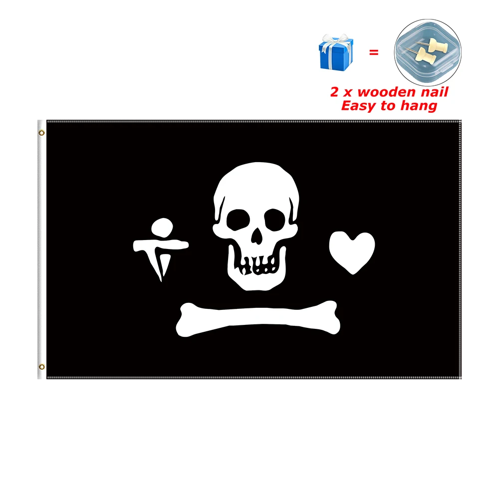 Stede Bonnet Pirate Flag Jolly Roger Bone Banner for Decor 2*3ft 3*5ft 4*6ft 5*8ft