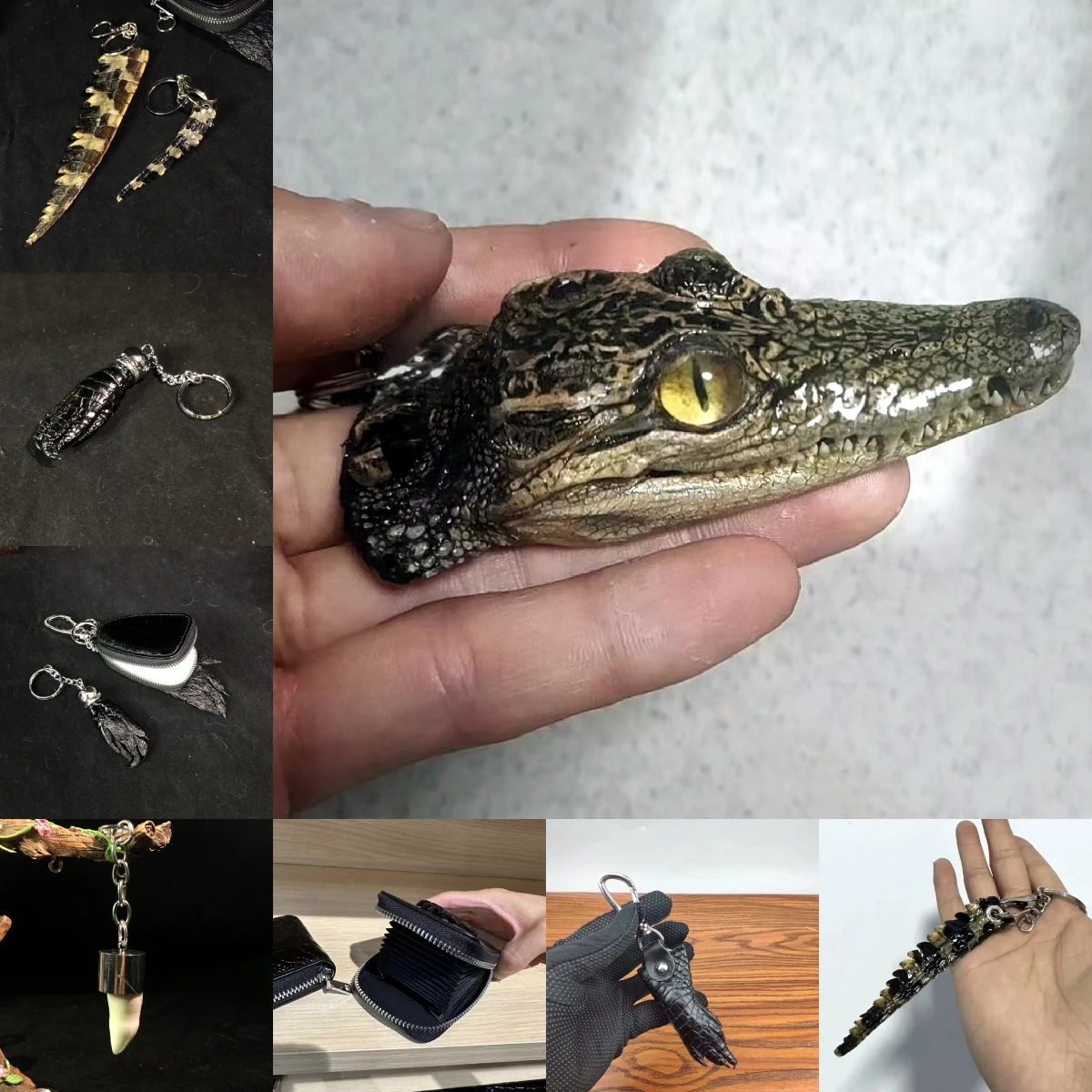 

2058 Wholesale 1/5/10 Pcs Alligator Head Small Model Crocodile Teeth Claw Pendant Reptile Skin Purse Bag Keychain Backpack Decor