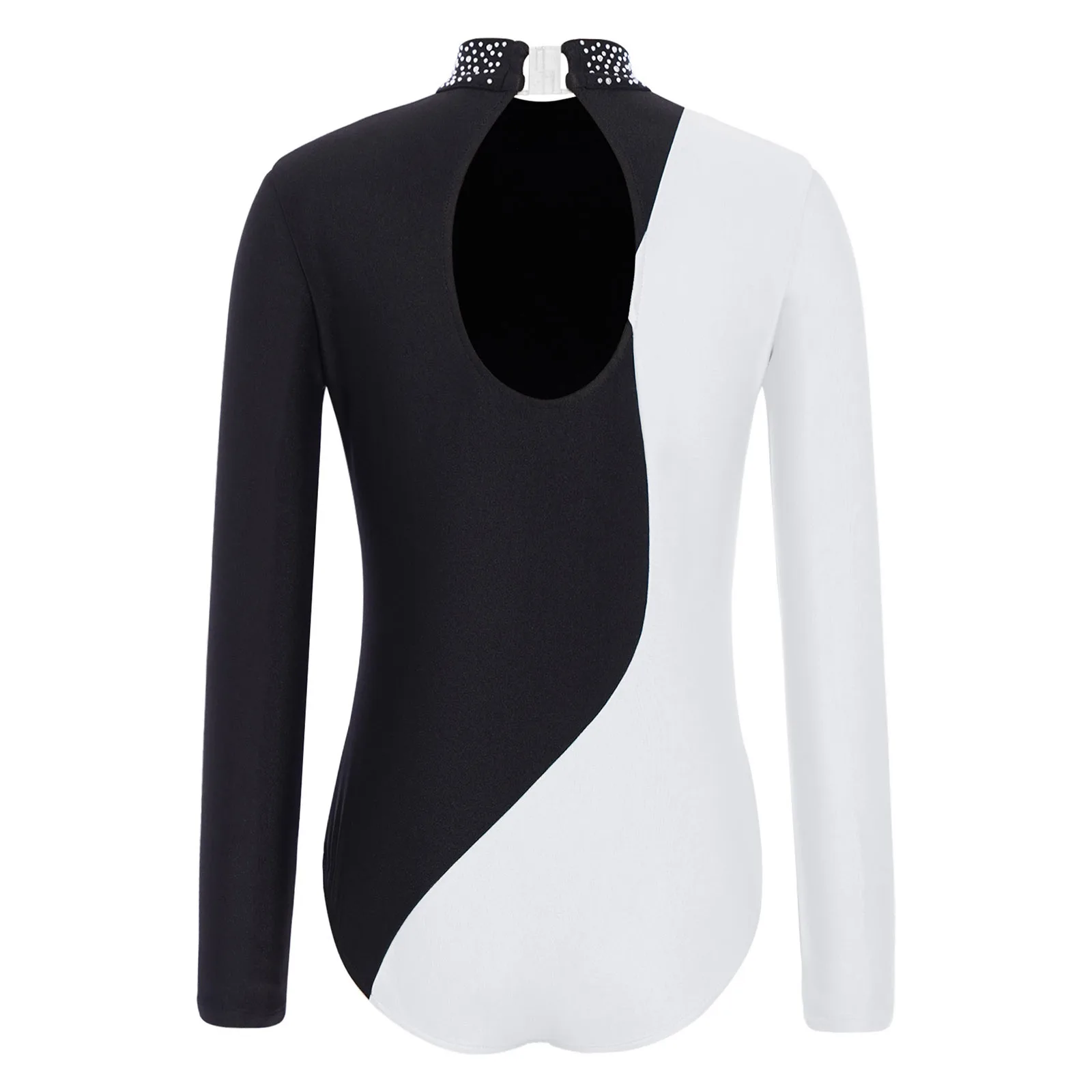 Body da danza classica per ragazze con strass Ginnastica ritmica Pattinaggio di figura Costume da spettacolo di danza Body da ballo a maniche lunghe