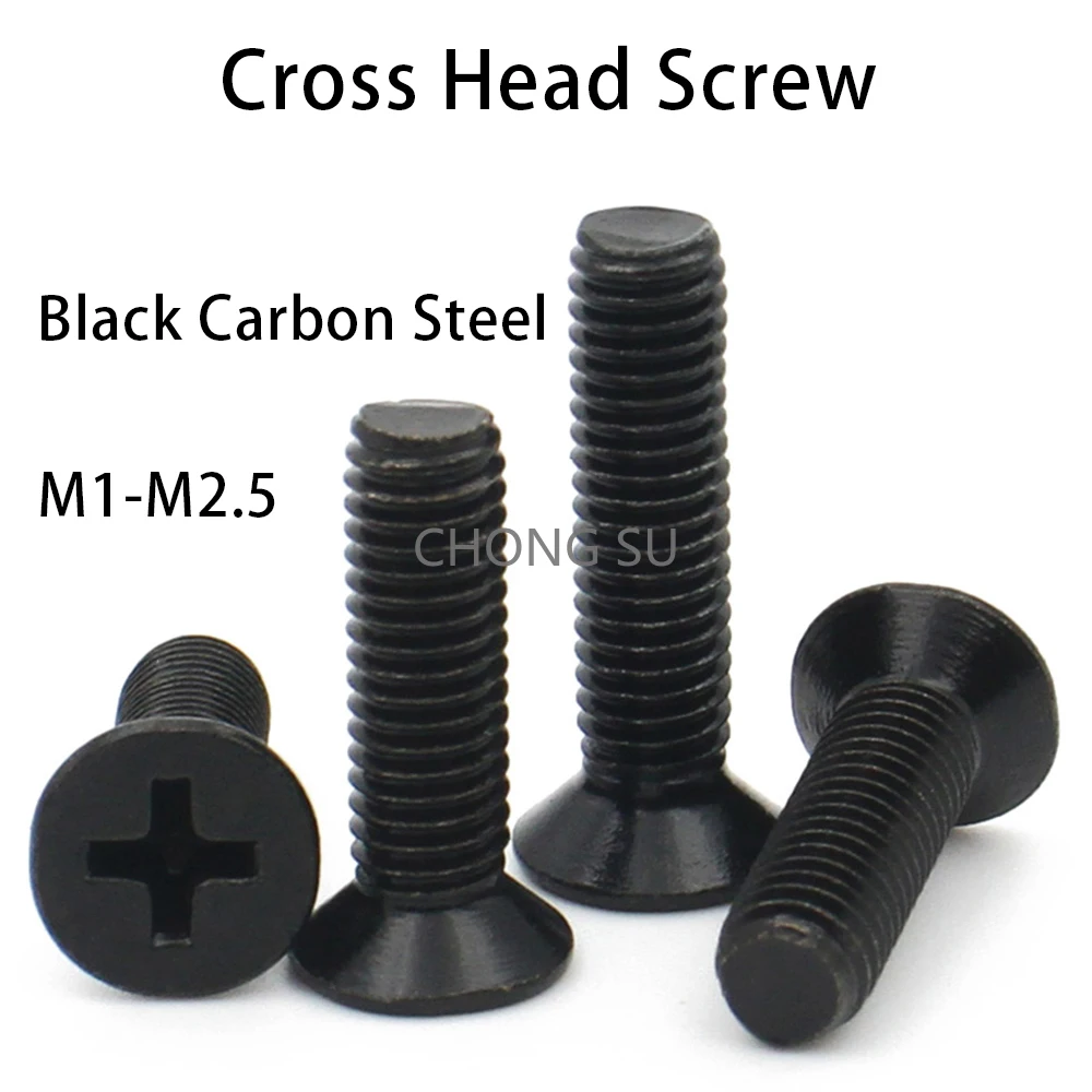 

50-100pcs Black Carbon Steel M1 M1.2 M1.4 M1.6 m1.7 M2 M2.5 Mini Small Cross Phillips Flat Head Countersunk Head Screw