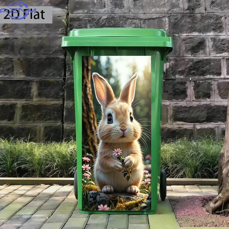 [] Trash Can Sticker  Cute Bunny Bouquet Design Wall Decoration Self-Adhesive Wallpaper Kitchen Trash Can Decor (Suitable for
