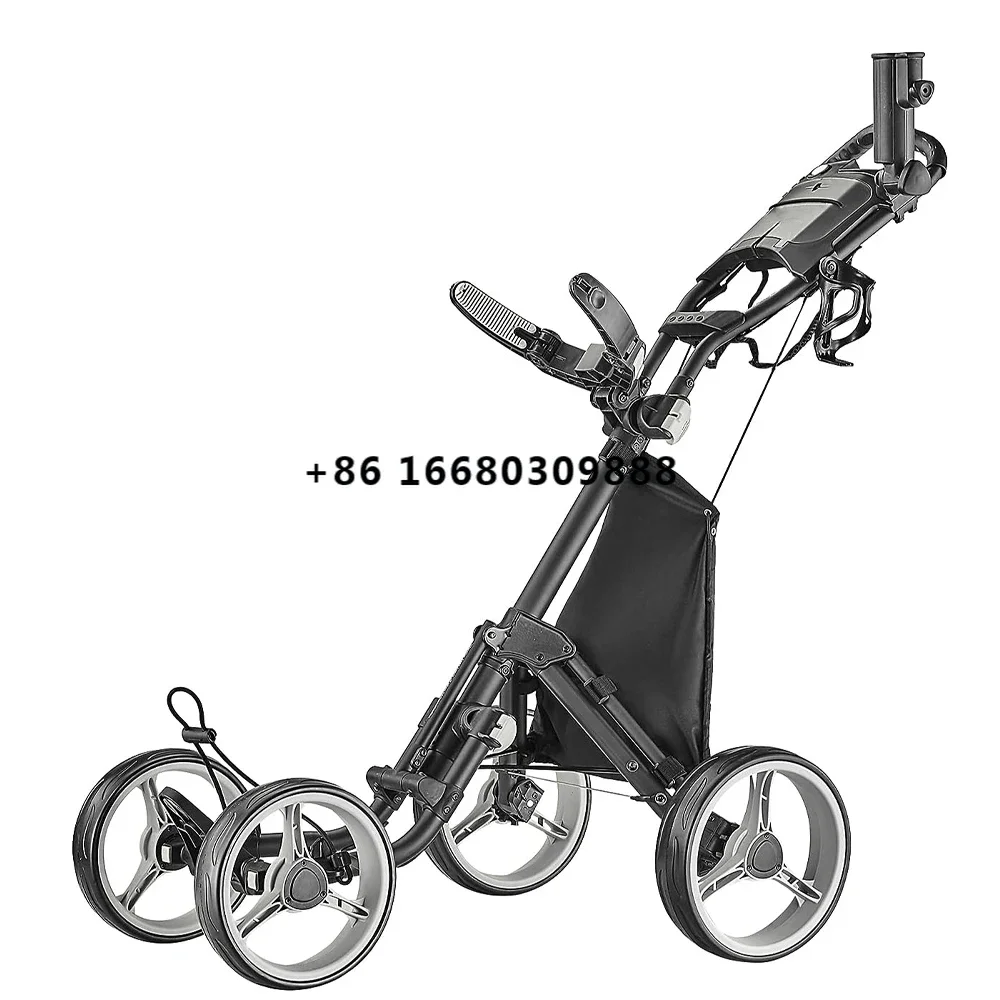 Factory Price Golf Cart 4 Wheels Golf Trolley Cart Folding Golf Push Trolley With Umbrella Holder