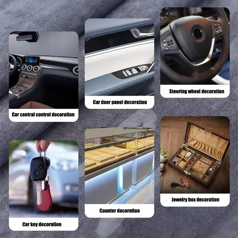 Tissu Microfibre Auto-Adhésif Imitation Daim Noir QWORK 150x40 Cm - Revêtement Intérieur Voiture Bijoux