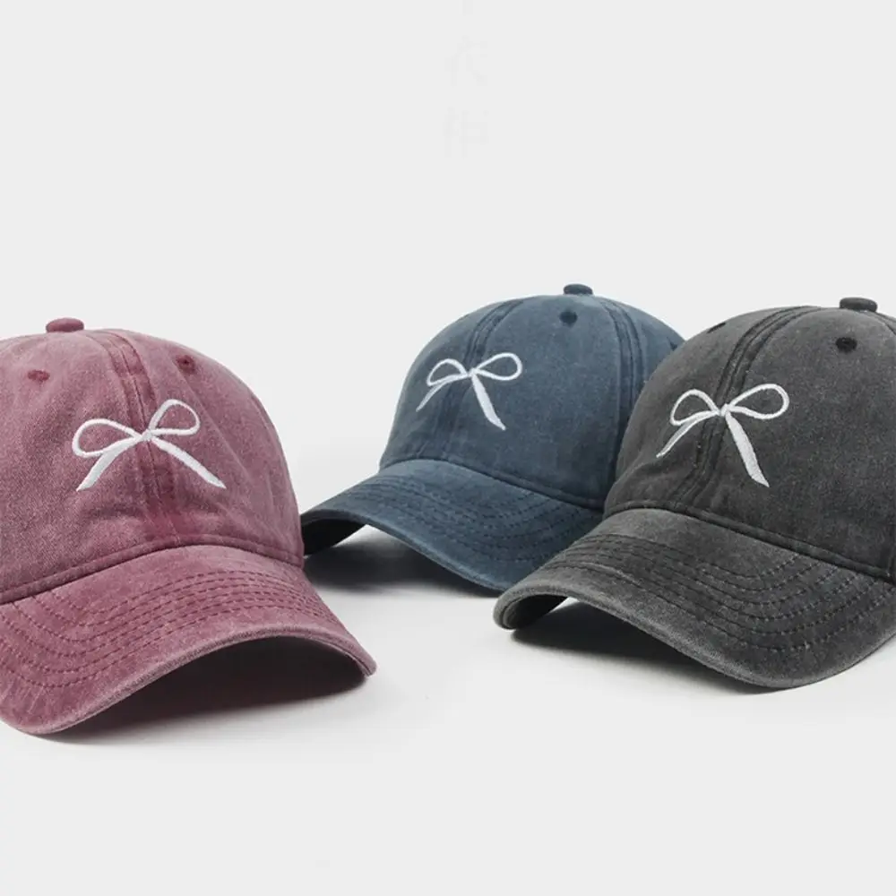 Korean Outdoor Sports Bow Embroidered Baseball Caps Unisex 2024 Spring and Summer Travel Sunscreen Casual Women's Hats Gorra