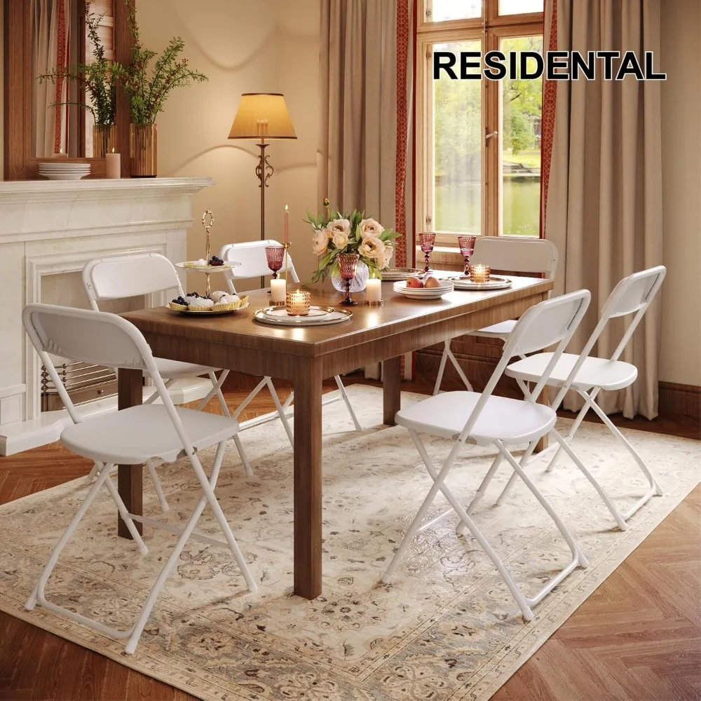 10 عبوات من الكراسي البيضاء القابلة للطي، وكراسي الحفلات المحمولة، وكرسي بلاستيكي قابل للطي، ومقاعد تجارية قابلة للتكديس مع إطار فولاذي للمكتب #2