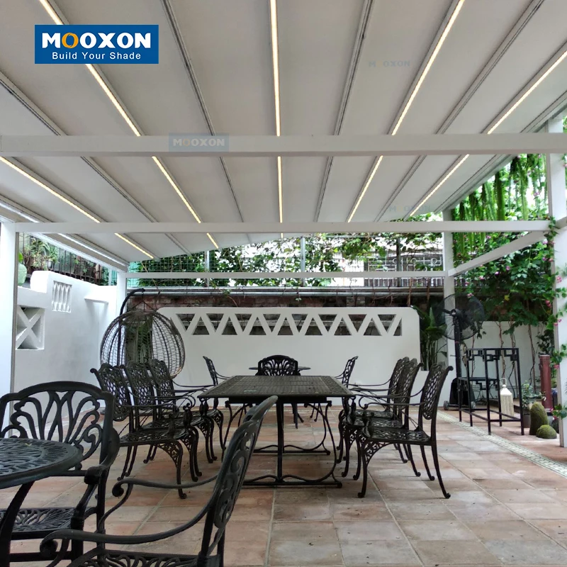 Mooxon Heavy-Duty Outdoor Retractable PVC Roof Canopy Motorized Adjustable Pergola Sun Shade