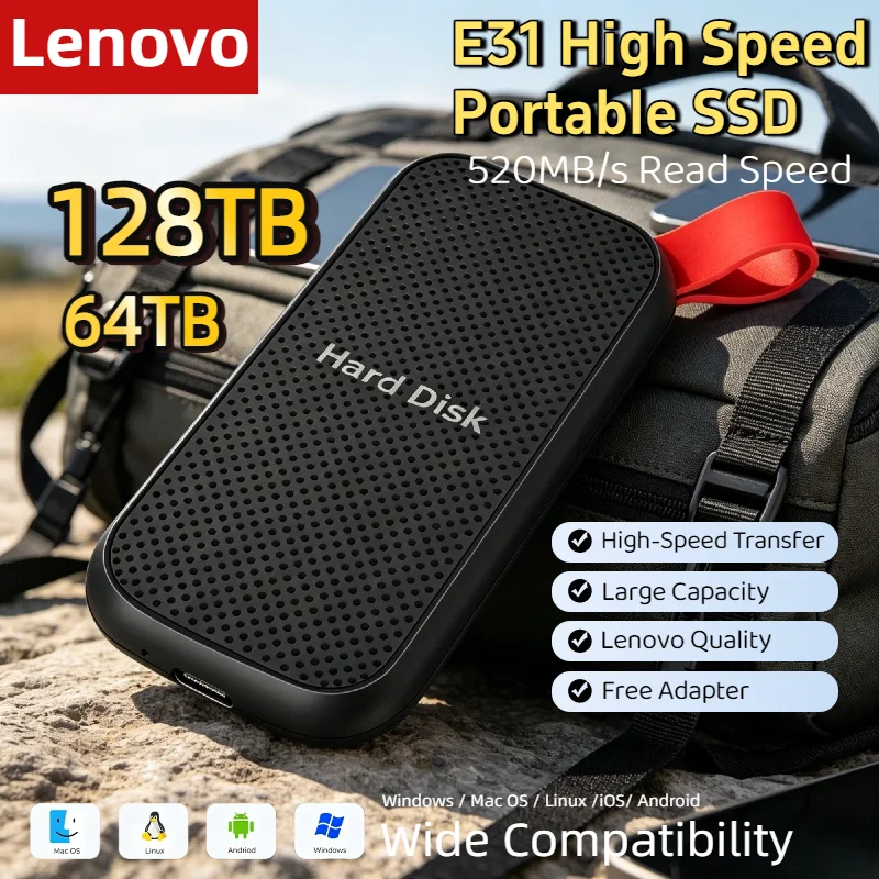 

Портативный SSD-накопитель Lenovo 1 ТБ/4 ТБ, внешний жесткий диск USB 3.1, высокоскоростной мобильный твердотельный накопитель для ноутбуков, PS5, телефонов, хранения данных