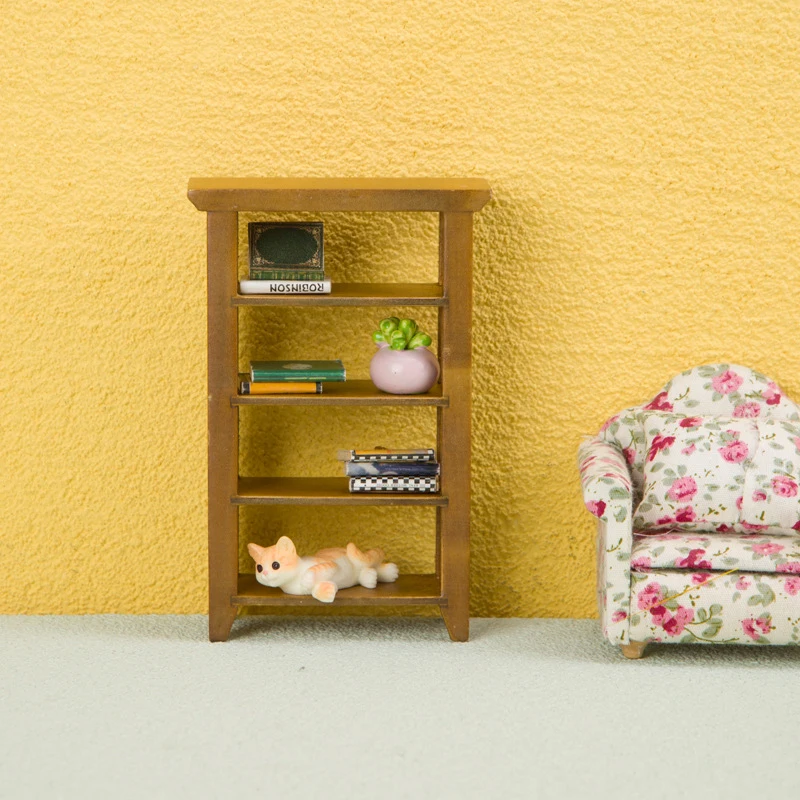 1/12 Dollhouse Simulation Wooden Bookshelf Storage Rack Dollhouse Miniature Furniture Cupboard Decoration Dollhouse Accessories