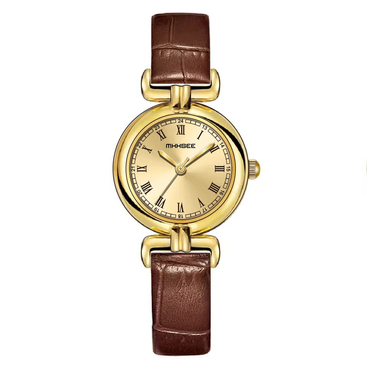 Zegarek damski vintage, mały, złoty, nowy styl 2025, lekki luksus, z paskiem ze skóry i stali, dodatek damski.