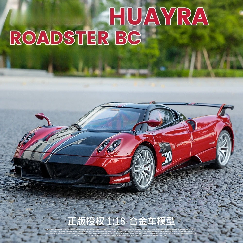 Modelo deportivo de aleación Huayra BC 1:18, vehículos de carreras de Metal fundido a presión, colección de modelos, simulación de luz de sonido, juguete para regalo para niños