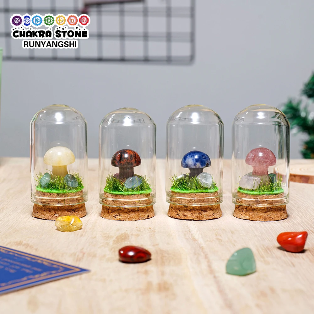 Botella creativa de paisaje de seta de piedras preciosas naturales, artesanía de cristal linda, accesorio de decoración del hogar, regalo para niños y estudiantes, 1pc