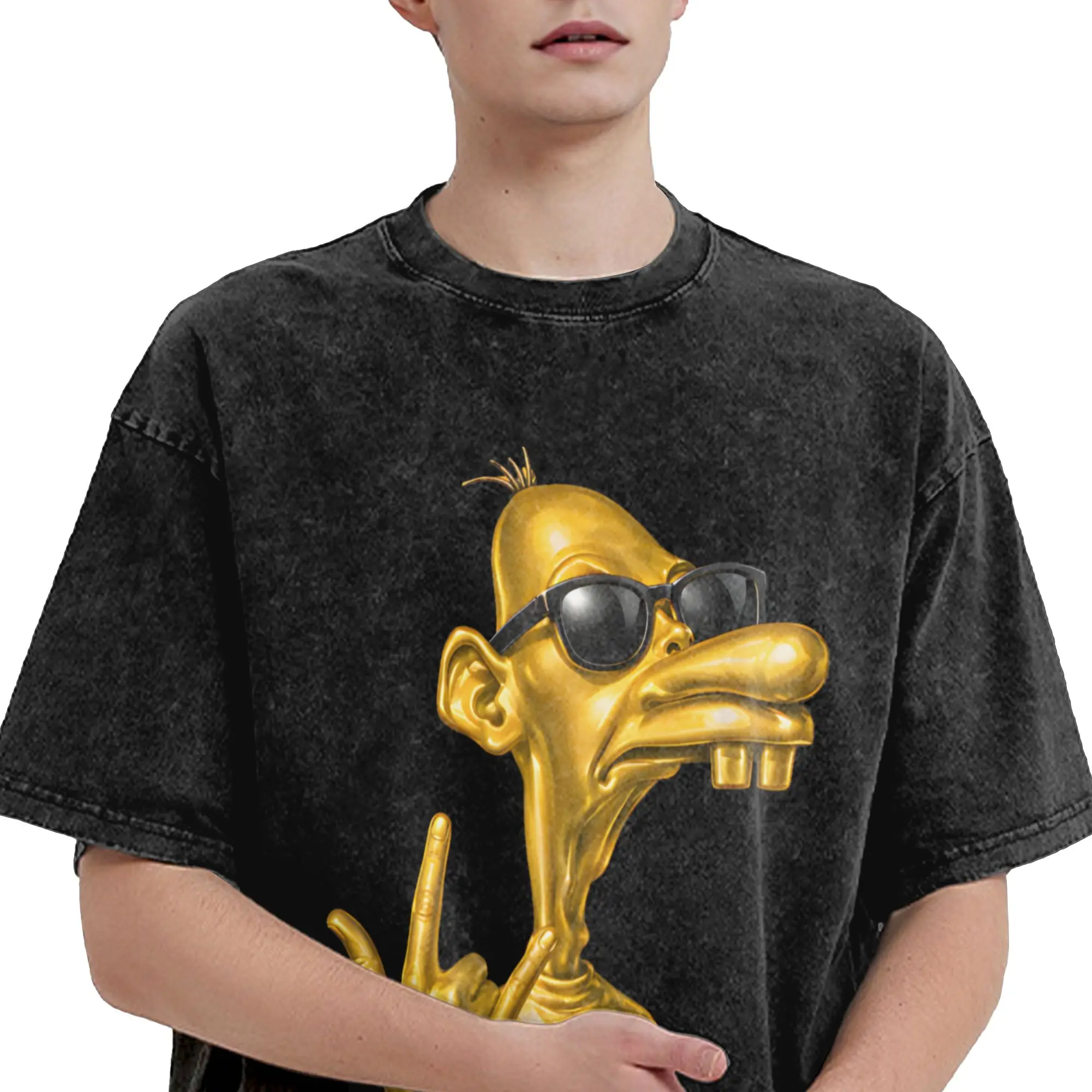 Golden Neegy Meme Funny Internet Brainrot Gen Z Humor Accessories Washed T Shirts for Men Women Streetwear Hip Hop T-Shirt