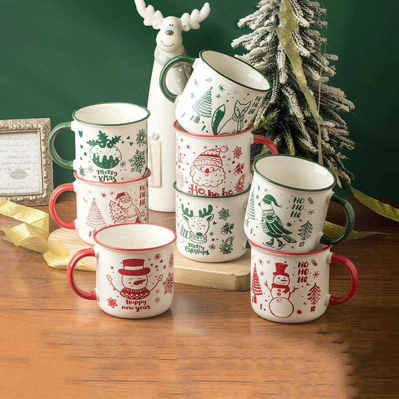 Christmas  Style Mug, With Lid, Snowman Cup, Santa Clause Ceramic Cup, Rein Deer Coffee Cup With Handle,Tableware