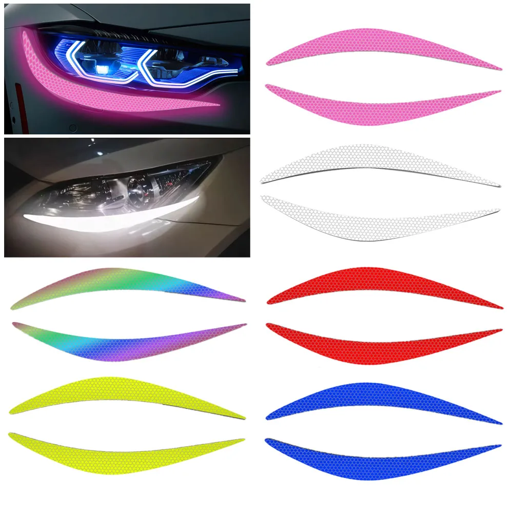 

2pcs Car Front Light Anti-collision Safety Warning Trim Strip Headlight Eyebrow Decoration Reflective Sticker Auto Accessories