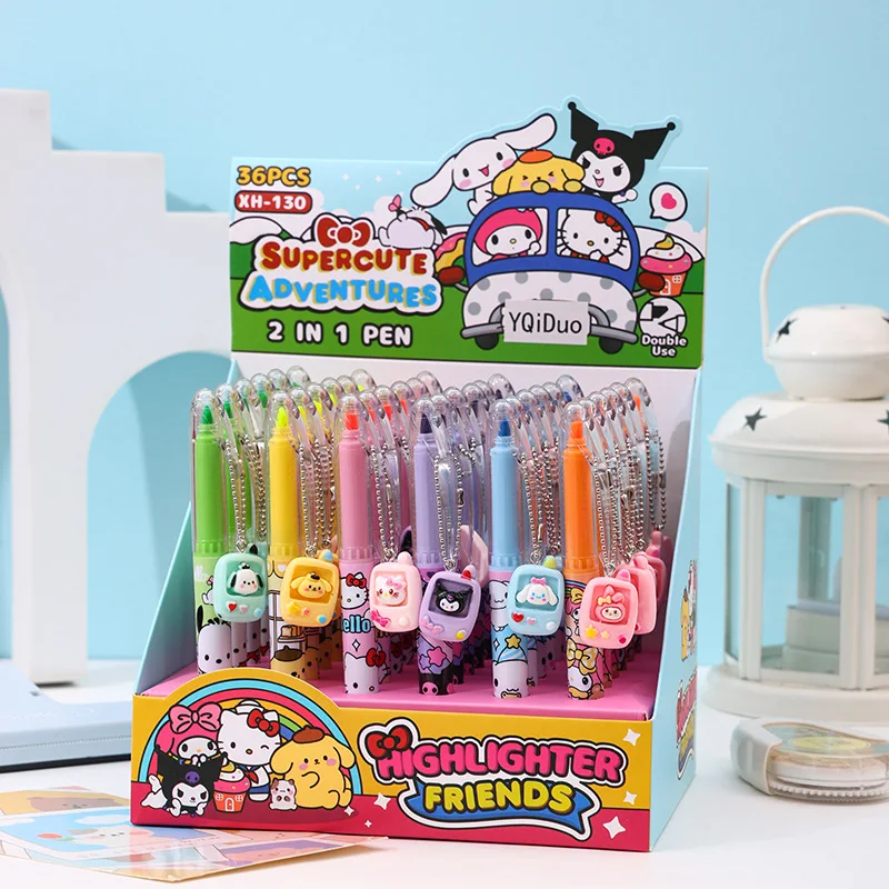

36pcs Sanrio Double Highlighter Gel Pens With Pendants Gel Pens Student Writing Pens Marker Stationery Wholesale.