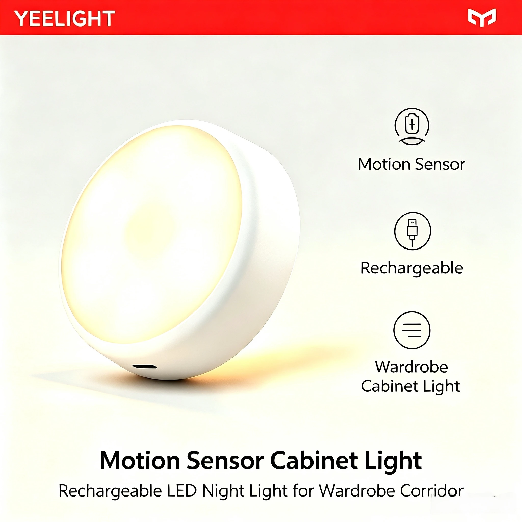 Yeelight LED Motion Sensor Night Light Rechargeable Warm Light Smart Home Lamp for Bedroom Wardrobe Corridor Kitchen Aisle