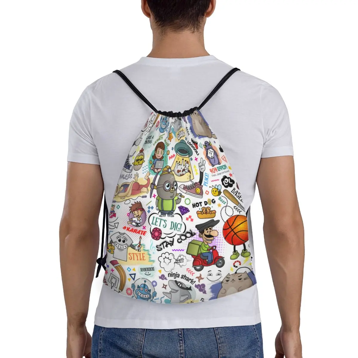 مخصص الشخصيات الإبداعية الكتابة على الجدران الفن الرباط حقيبة للتسوق اليوغا حقائب الظهر الرجال النساء الكرتون الهزلي الرياضة الصالة الرياضية Sackpack