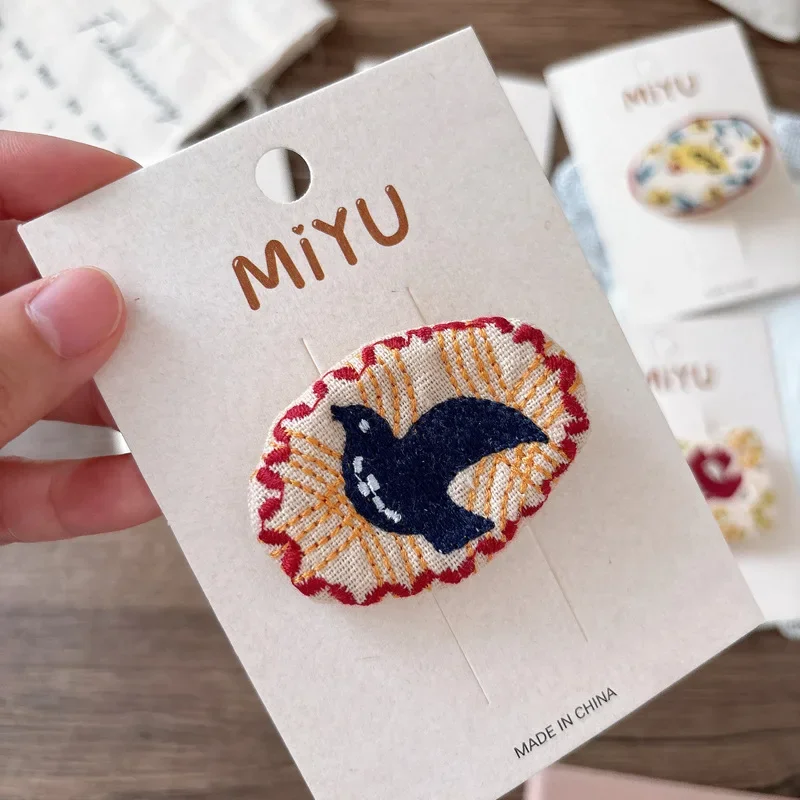 Sweet All Match Hair Clip Single Fabric Embroidered Side Press Clip for Girls Simple Yet Chic Daily Hair Styling