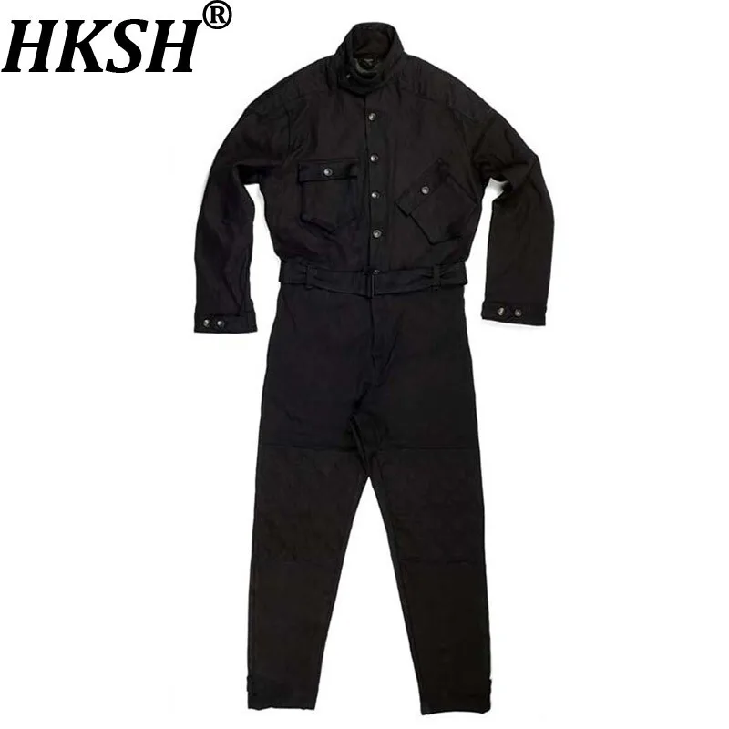 HKSH Autumn Winter New Men Trendy Dinem Cotton Cargo Jumpsuit Fashion Buttons Sashes Thick Moto Biker Safari Style Pants HK15876