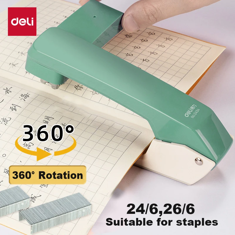 Deli Rotary Stapler Multifunctional Use 24/6 26/6 Staples for 20 Sheets Capacity School Office Stationery Supplies Binding