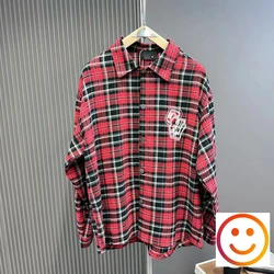 Casual Red Blue Coffee Autumn Versatile Loose Plaid Long Sleeve Shirt Men Women Couple Jacket Coat Print Letter Clothing Blouse