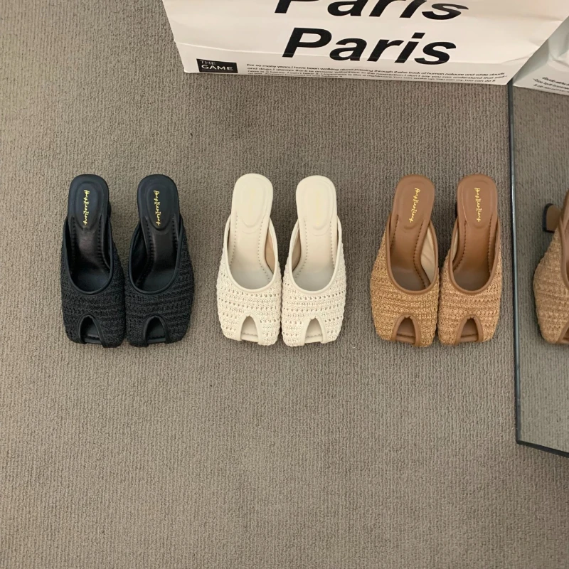 

Fabric High Heel Slippers for Women 2025 Summer Women's Shoes Outdoor Platform Slippers for Women Luxury Party Elegant Slippers
