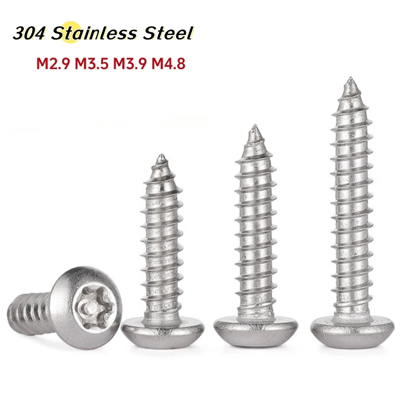 10/20pcs M2.9 M3.5 M3.9 M4.8 304 A2 Stainless Steel Pin Star Torx Pan Round Head Tamper Proof Security Self Tapping Wood Screw