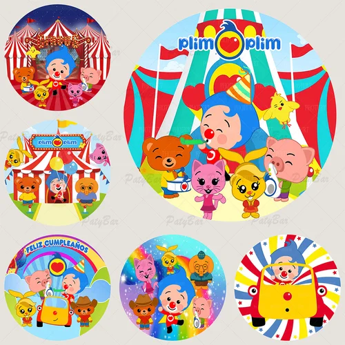 Telón de fondo redondo Plim para niños, Fondo de cumpleaños, Baby Shower, gato, oso, amigos, círculo, cilindro, superficie, pancarta, accesorios de decoración