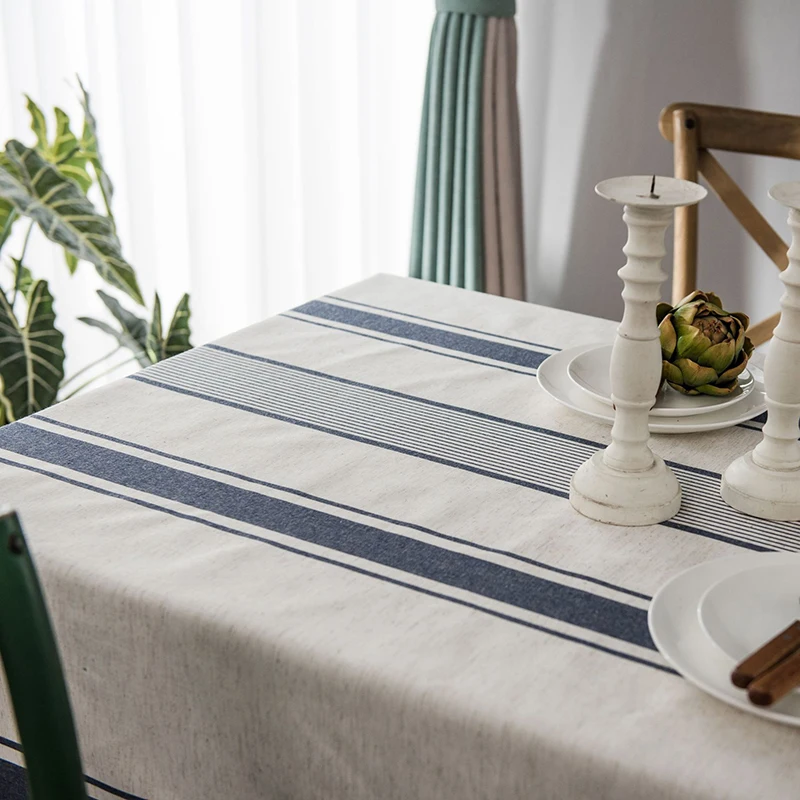 Striped Oxford Cloth Tablecloth Retro Table Cover INS New Rectangle Waterproof and Oil-proof Tafelkleed Mantel De Mesa