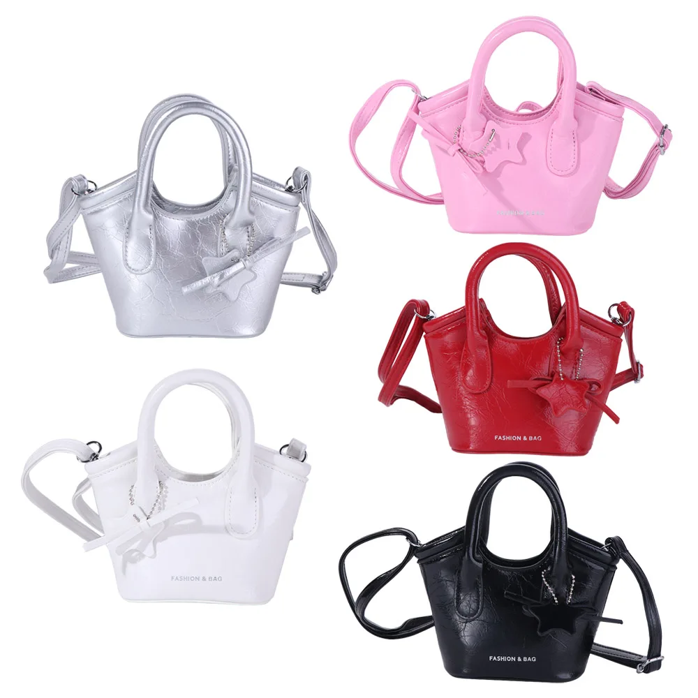 حمل حقيبة سلة صغيرة حقيبة حقيبة كروسبودي رسالة الطباعة الفضة حقيبة بولي PU الكورية نمط لطيف القوس دلاية شكل نجمة حقيبة كتف المرأة #2